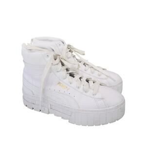 PUMA Mayze Mid Platform White Leather Chunky Sneakers Women 8